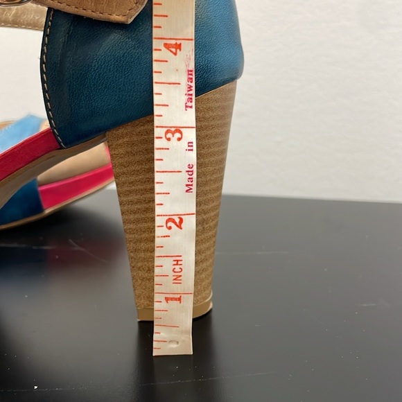 Le Style open toe strap leather heels 6.5 platform pink blue nude summer shoe - Picture 10 of 11